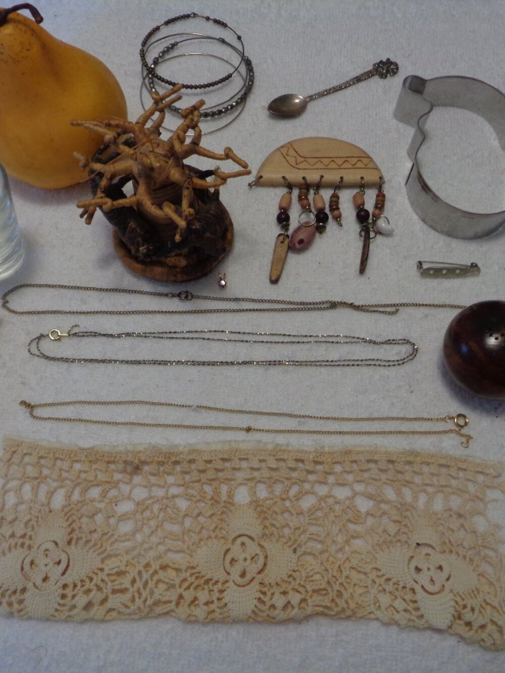 PRIMITIVE ELEPHANT ORNAMENT MEXICAN SPOON THIN BANGLES JEWELRY PARTS PEAR EC LOT